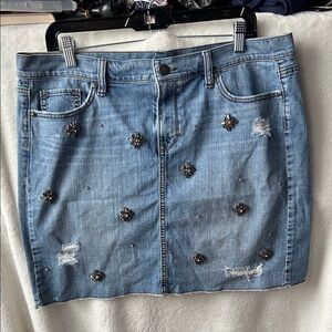 Loft rhinestone Embellished Denim Skirt size 14